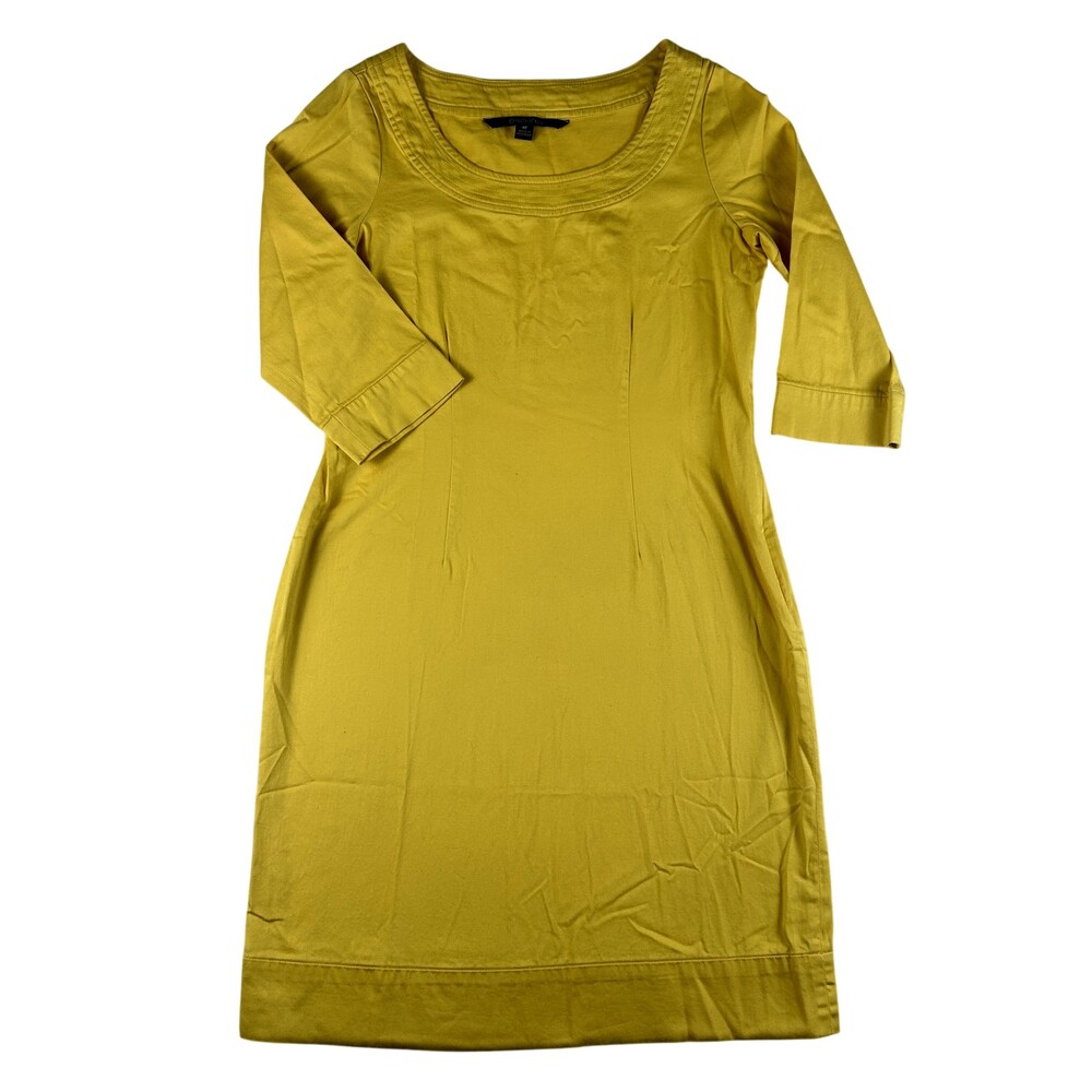 Chadwicks Dress Womens 4P Yellow Sheath 3/4 Sleeve Scoop Neck Knee Length